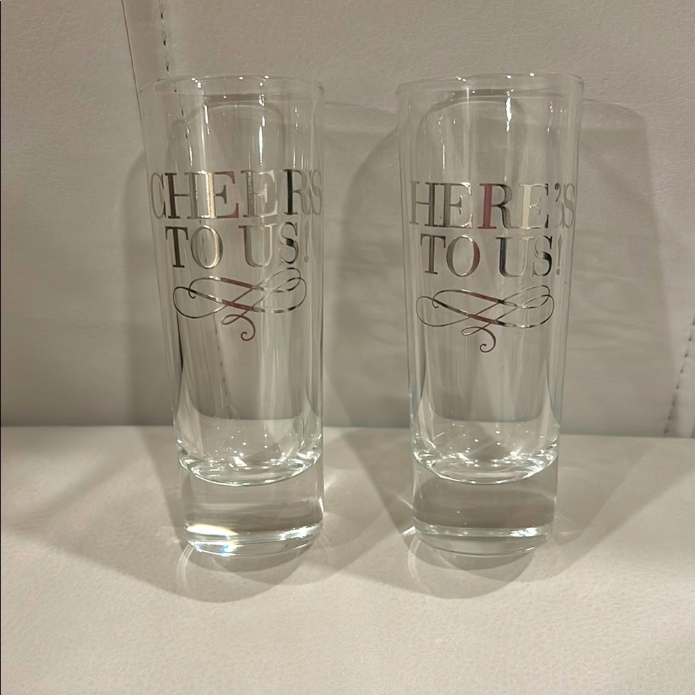 Pair of Wedding Cheers Shot Glasses Silver